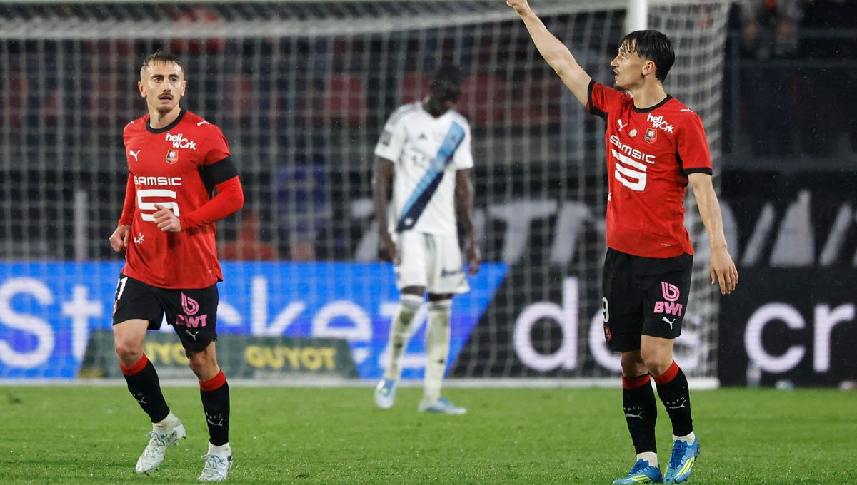 L'équipe de Rennes en action lors de la dernière journée de Ligue 1 face à Marseille
