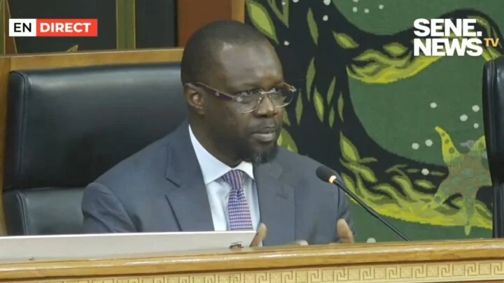 Ousmane Sonko en pleine intervention